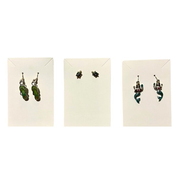 3 Pair - Tropical Earrings For Pierced Ears:‎ Flip Flop Mermaid & Turtle Designs - Picture 2 of 6